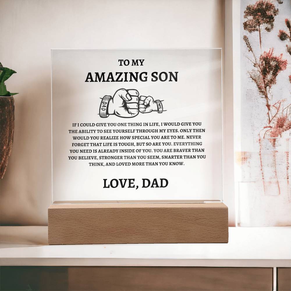 Unique Gift for Son from Dad Square Acrylic Plaque - "To my Amazing Son"