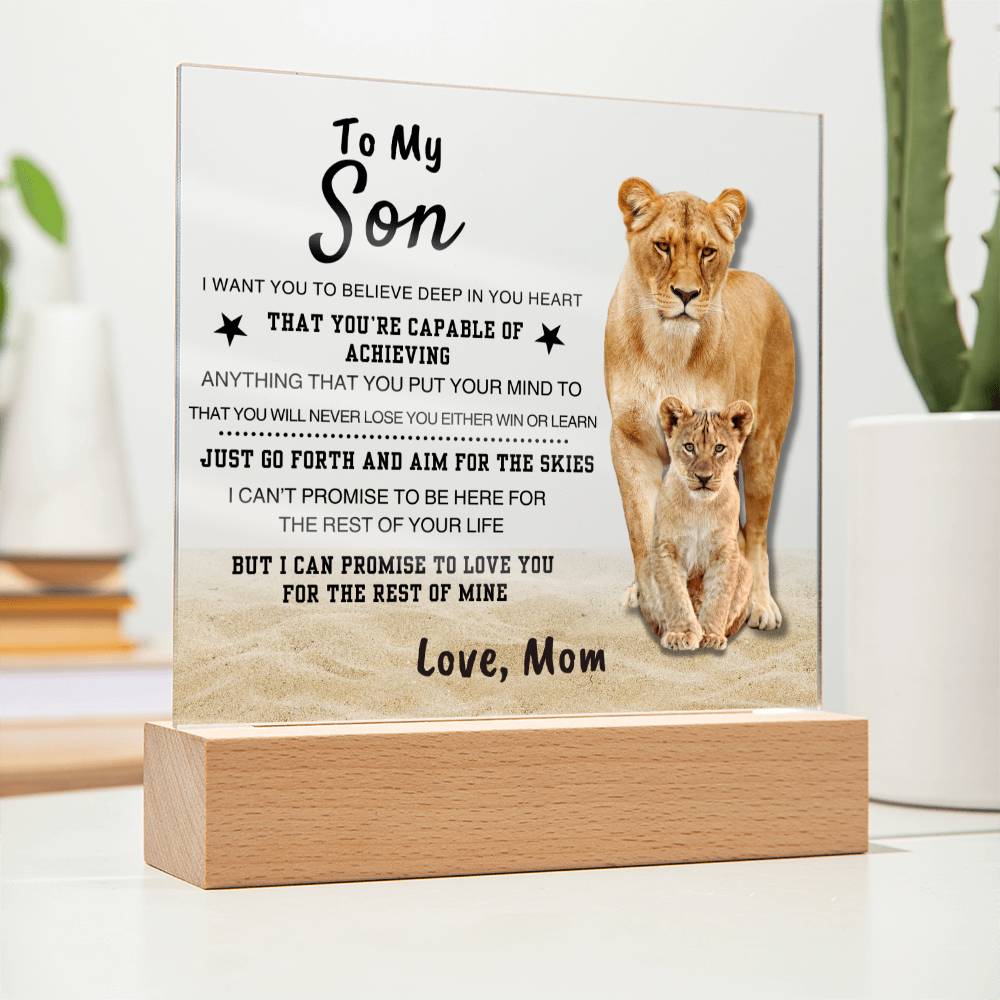 Unique Gift for Son from Mom Square Acrylic Plaque - To my Sonr "I WANT YOU TO BELIEVE IN YOURSELF"