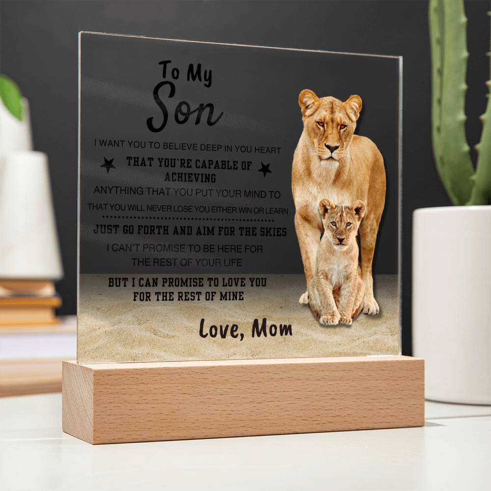 Unique Gift for Son from Mom Square Acrylic Plaque - To my Sonr "I WANT YOU TO BELIEVE IN YOURSELF"