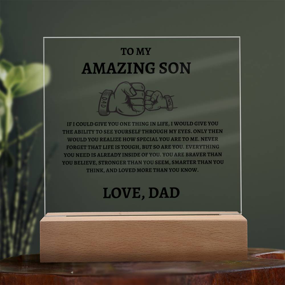 Unique Gift for Son from Dad Square Acrylic Plaque - "To my Amazing Son"