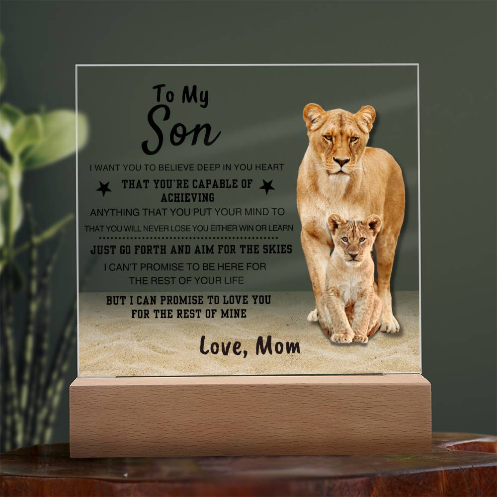 Unique Gift for Son from Mom Square Acrylic Plaque - To my Sonr "I WANT YOU TO BELIEVE IN YOURSELF"