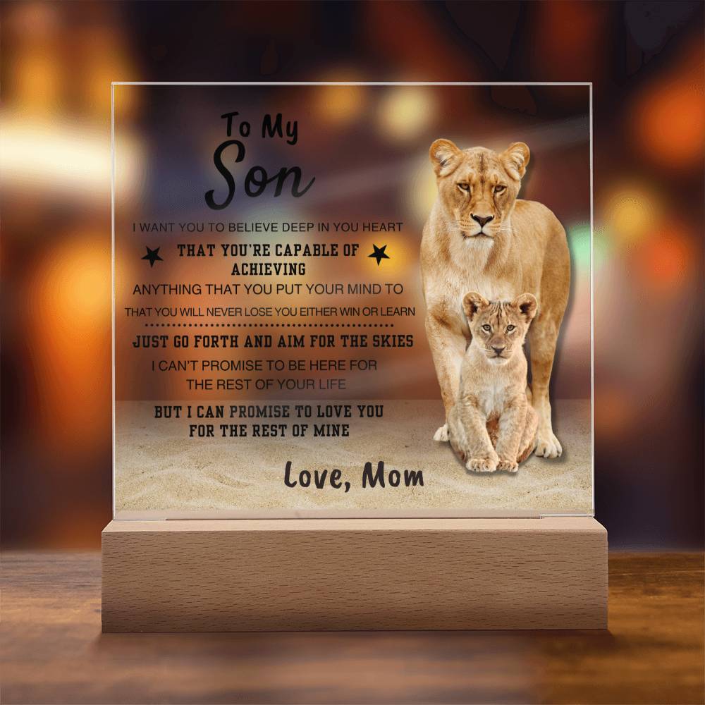 Unique Gift for Son from Mom Square Acrylic Plaque - To my Sonr "I WANT YOU TO BELIEVE IN YOURSELF"