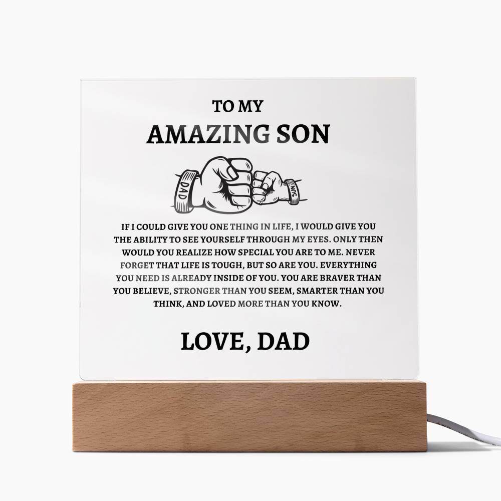 Unique Gift for Son from Dad Square Acrylic Plaque - "To my Amazing Son"