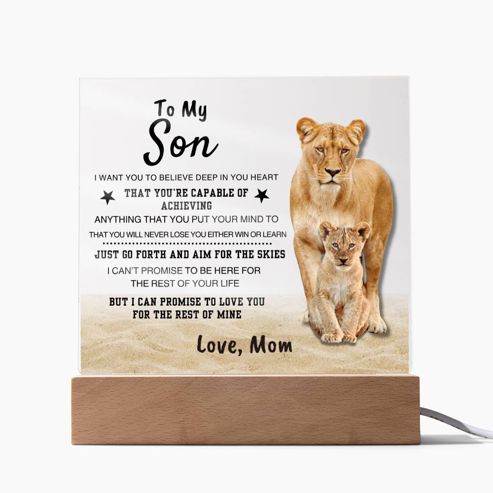 Unique Gift for Son from Mom Square Acrylic Plaque - To my Sonr "I WANT YOU TO BELIEVE IN YOURSELF"