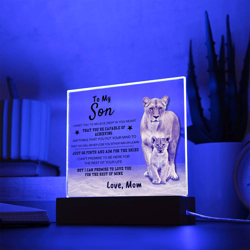 Unique Gift for Son from Mom Square Acrylic Plaque - To my Sonr "I WANT YOU TO BELIEVE IN YOURSELF"