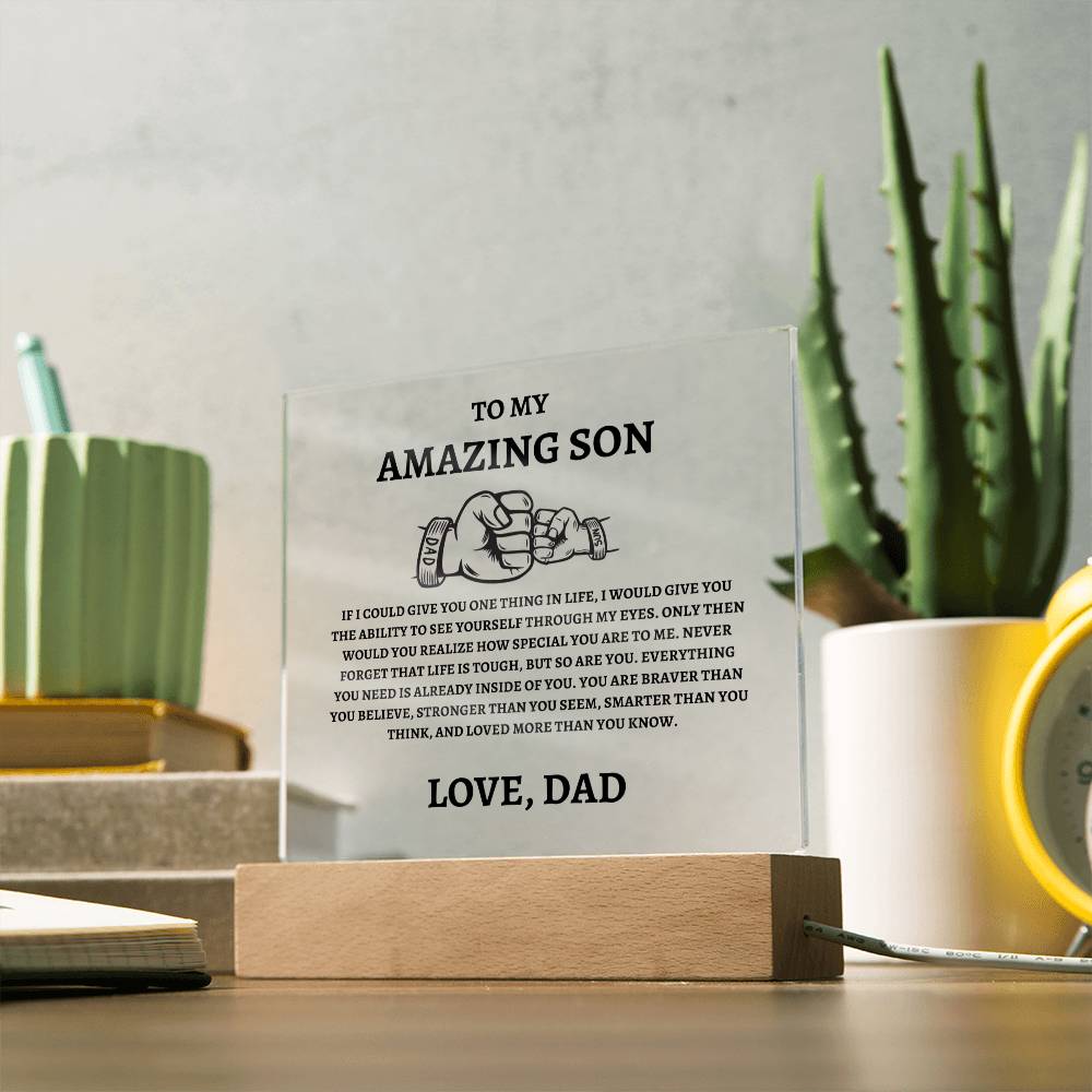 Unique Gift for Son from Dad Square Acrylic Plaque - "To my Amazing Son"