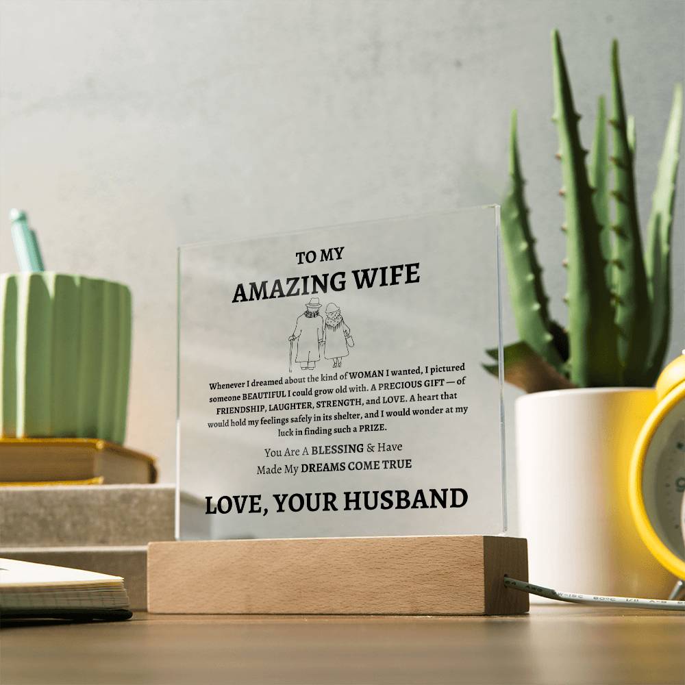 Unique Gift for Wife from Husband - Memorable Square Acrylic Plaque - "You Are A Blessing" - Anniversary, Birthday or any Special Occassion