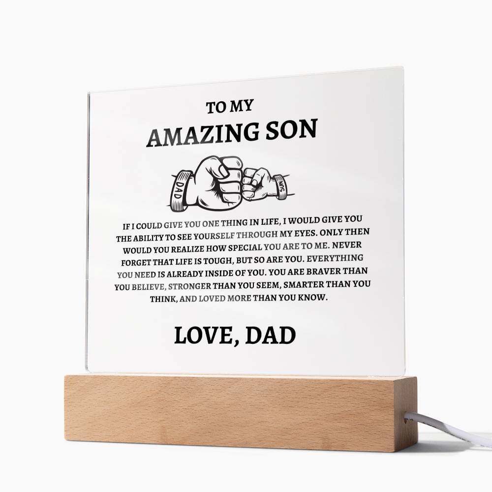 Unique Gift for Son from Dad Square Acrylic Plaque - "To my Amazing Son"