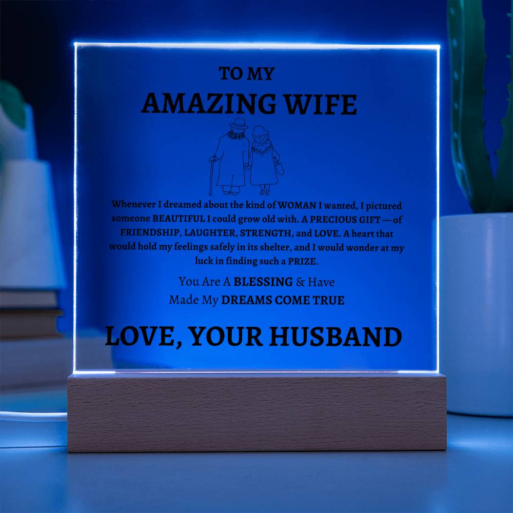 Unique Gift for Wife from Husband - Memorable Square Acrylic Plaque - "You Are A Blessing" - Anniversary, Birthday or any Special Occassion