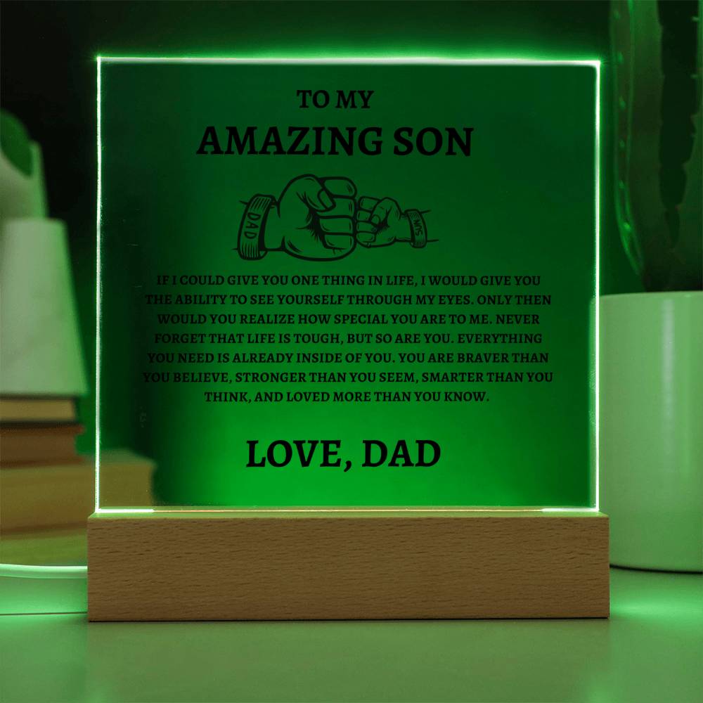 Unique Gift for Son from Dad Square Acrylic Plaque - "To my Amazing Son"