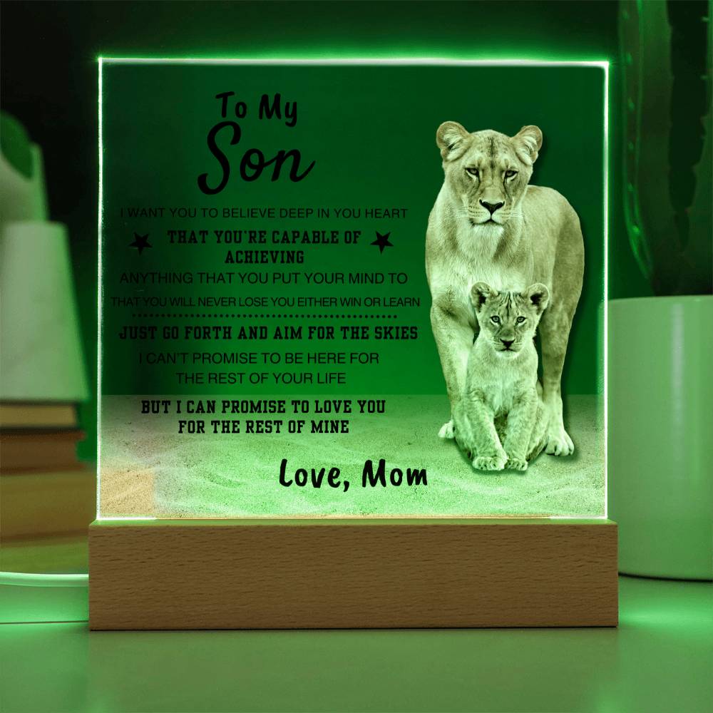 Unique Gift for Son from Mom Square Acrylic Plaque - To my Sonr "I WANT YOU TO BELIEVE IN YOURSELF"