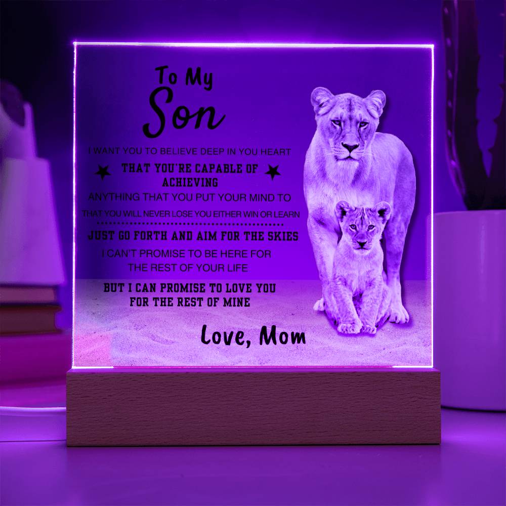 Unique Gift for Son from Mom Square Acrylic Plaque - To my Sonr "I WANT YOU TO BELIEVE IN YOURSELF"