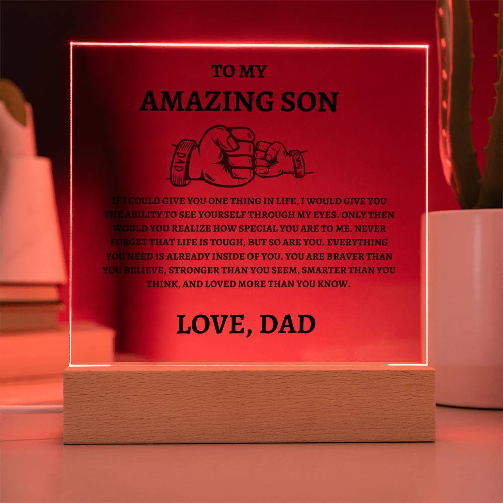 Unique Gift for Son from Dad Square Acrylic Plaque - "To my Amazing Son"