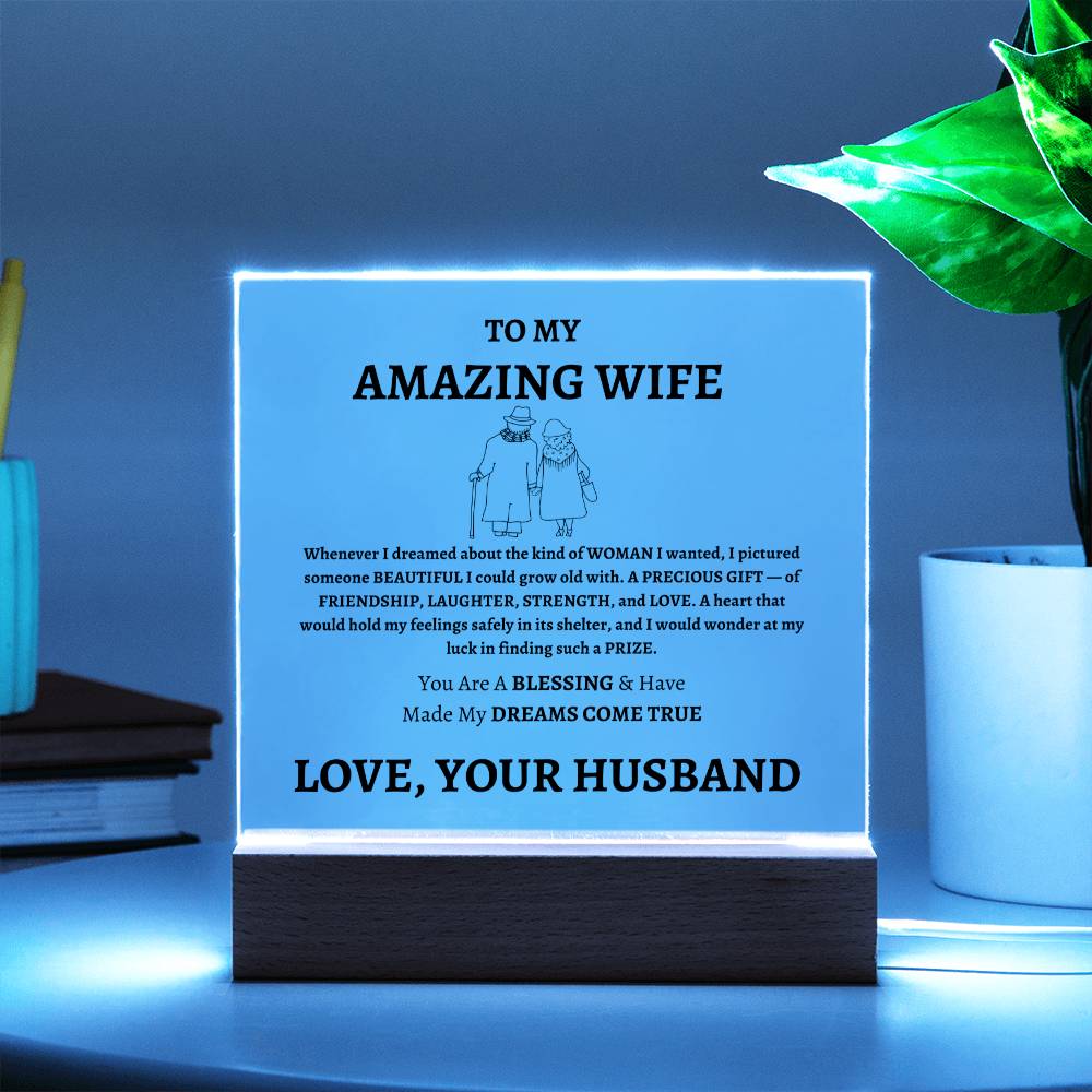 Unique Gift for Wife from Husband - Memorable Square Acrylic Plaque - "You Are A Blessing" - Anniversary, Birthday or any Special Occassion