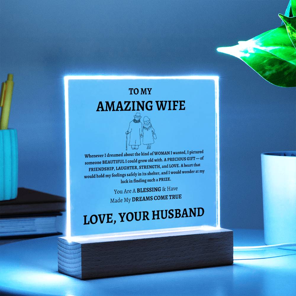 Unique Gift for Wife from Husband - Memorable Square Acrylic Plaque - "You Are A Blessing" - Anniversary, Birthday or any Special Occassion