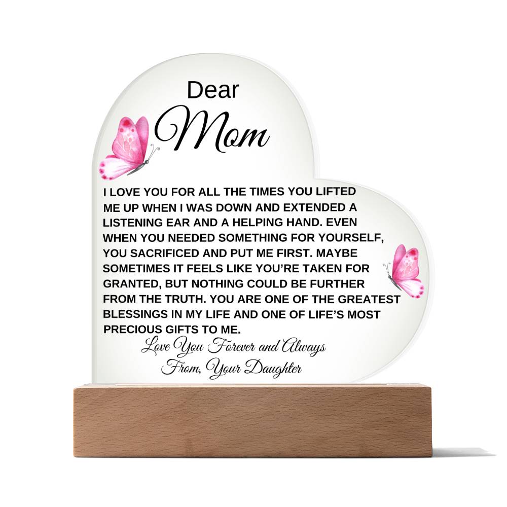 Dear Mom - I Love You - Love From Daughter to Mother Plaque