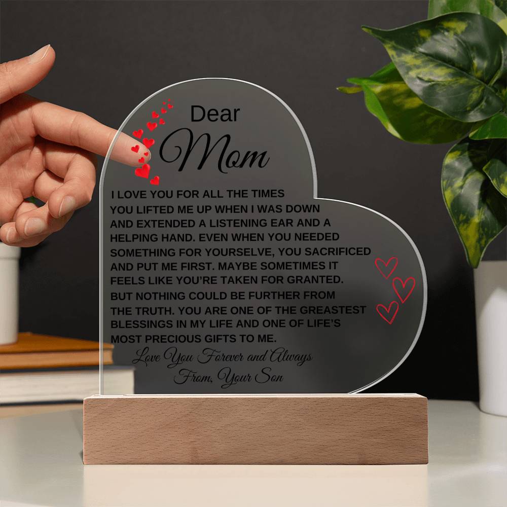 Dear Mom - I Love You - From Son to Mother Plaque