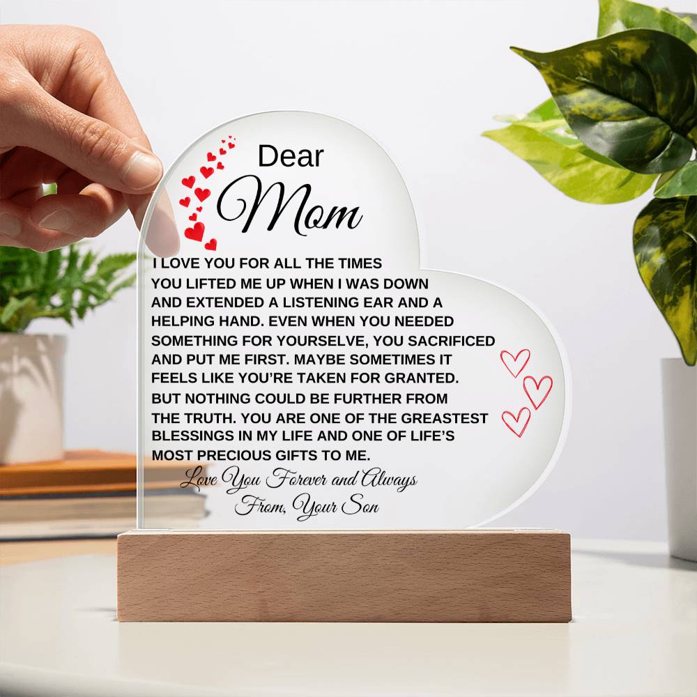 Dear Mom - I Love You - From Son to Mother Plaque