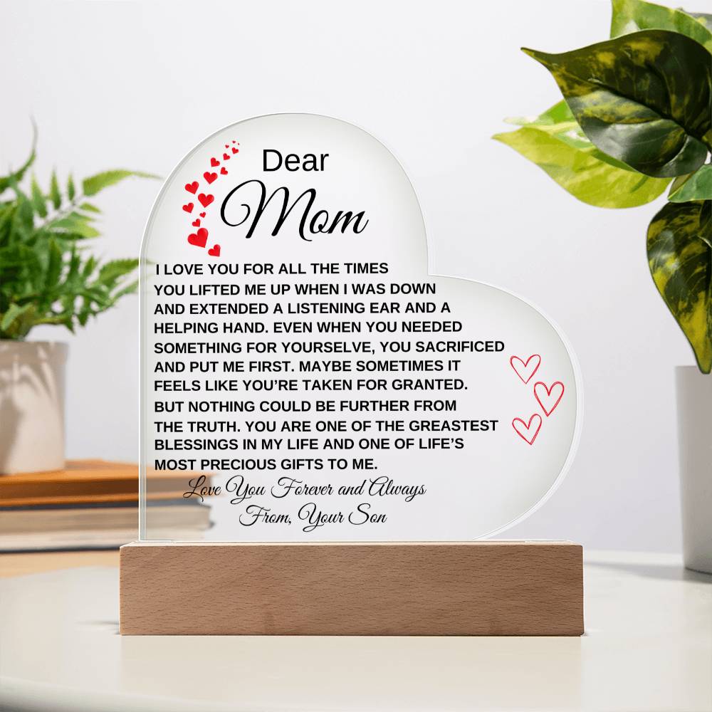 Dear Mom - I Love You - From Son to Mother Plaque