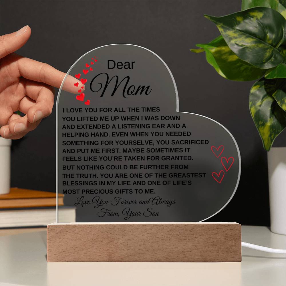 Dear Mom - I Love You - From Son to Mother Plaque