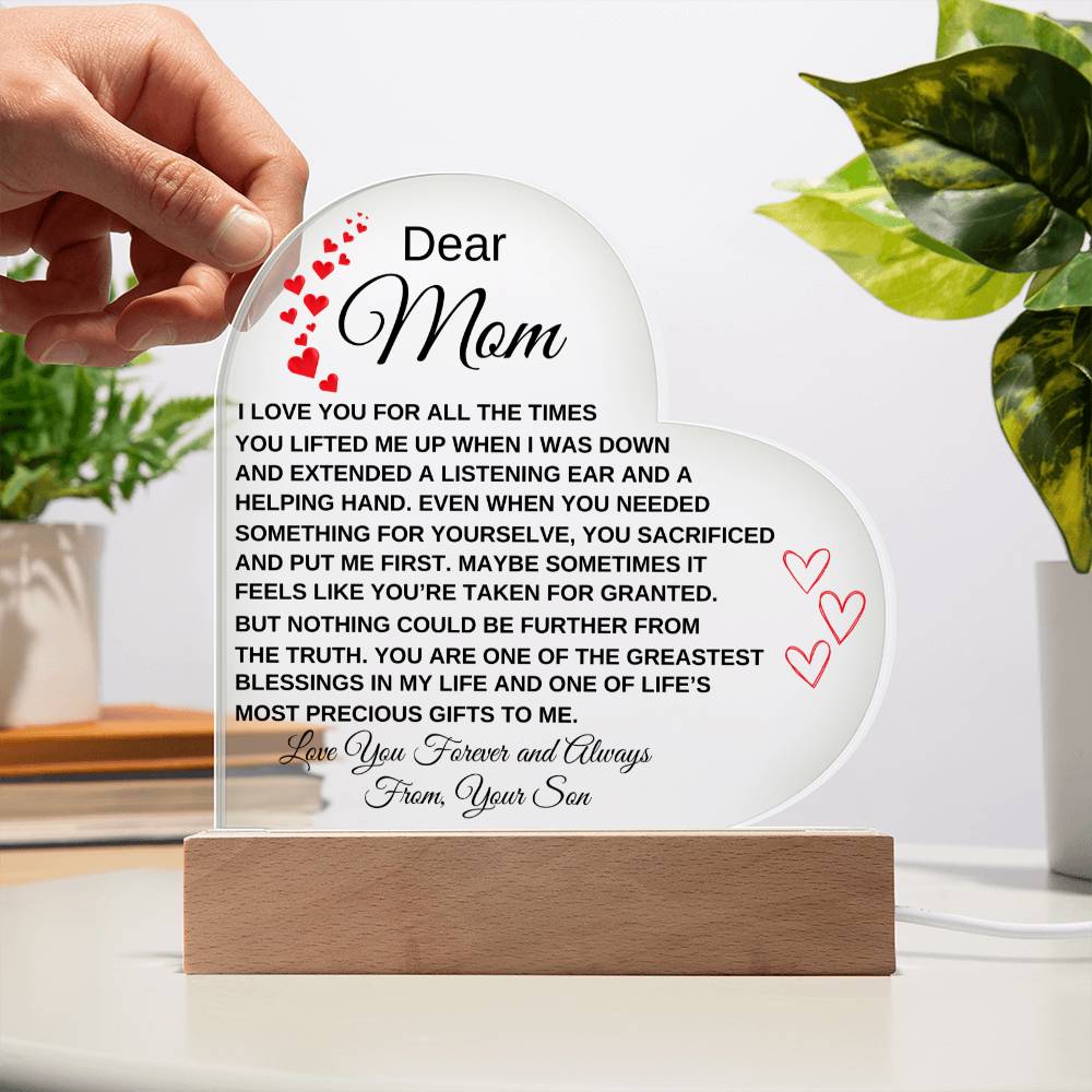 Dear Mom - I Love You - From Son to Mother Plaque