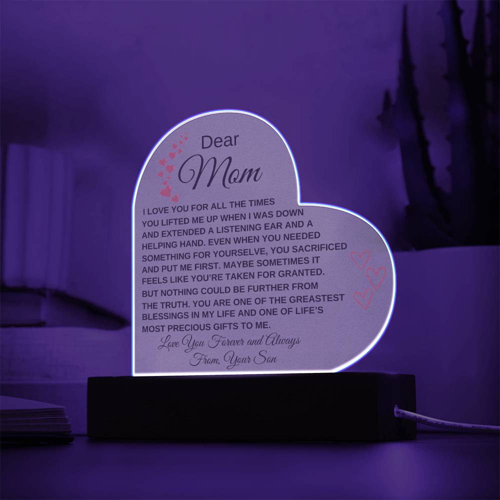 Dear Mom - I Love You - From Son to Mother Plaque