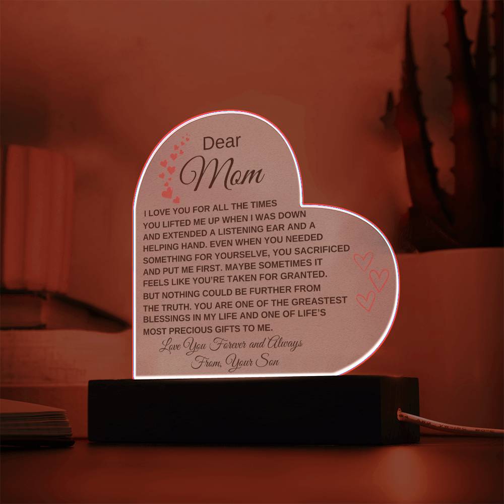 Dear Mom - I Love You - From Son to Mother Plaque