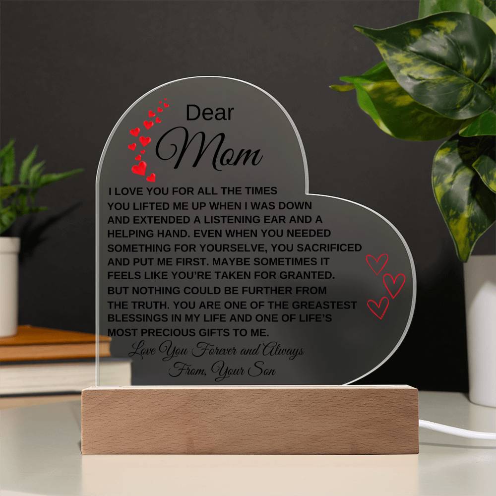 Dear Mom - I Love You - From Son to Mother Plaque