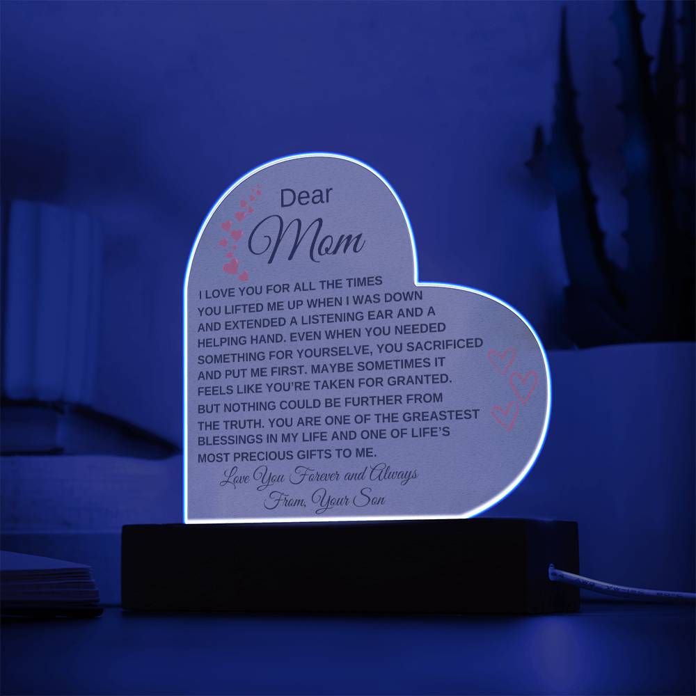 Dear Mom - I Love You - From Son to Mother Plaque