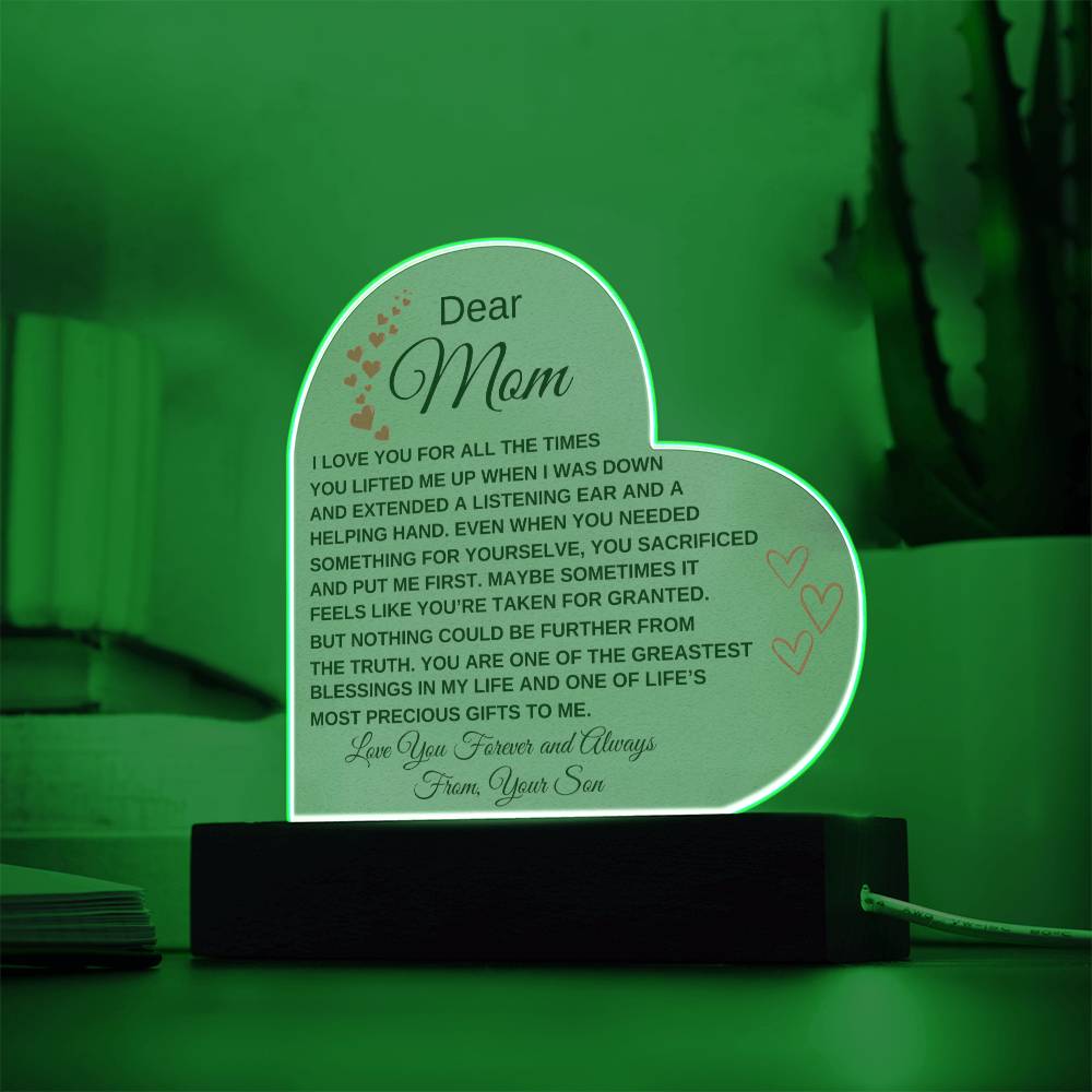 Dear Mom - I Love You - From Son to Mother Plaque