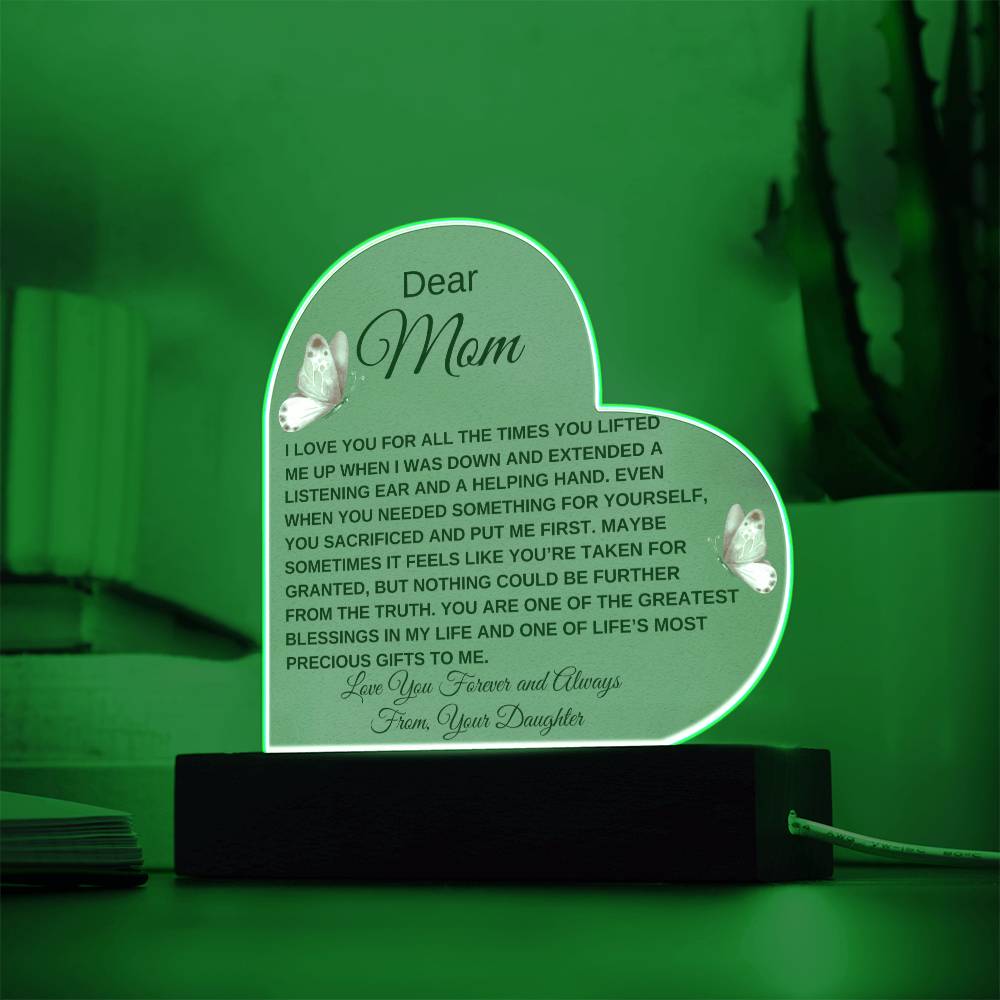 Dear Mom - I Love You - Love From Daughter to Mother Plaque