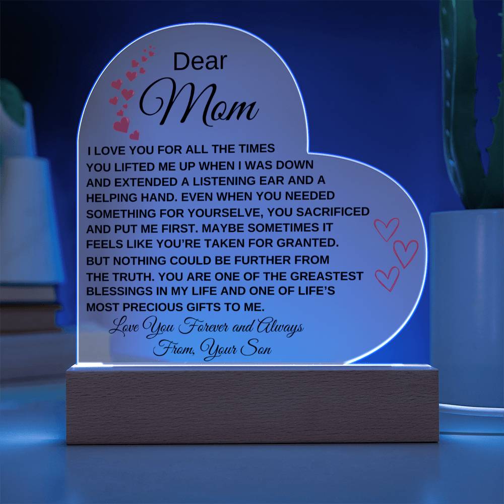 Dear Mom - I Love You - From Son to Mother Plaque