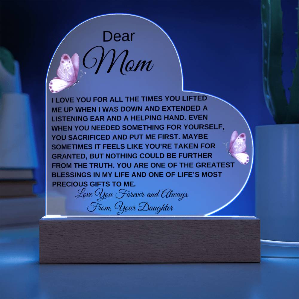 Dear Mom - I Love You - Love From Daughter to Mother Plaque