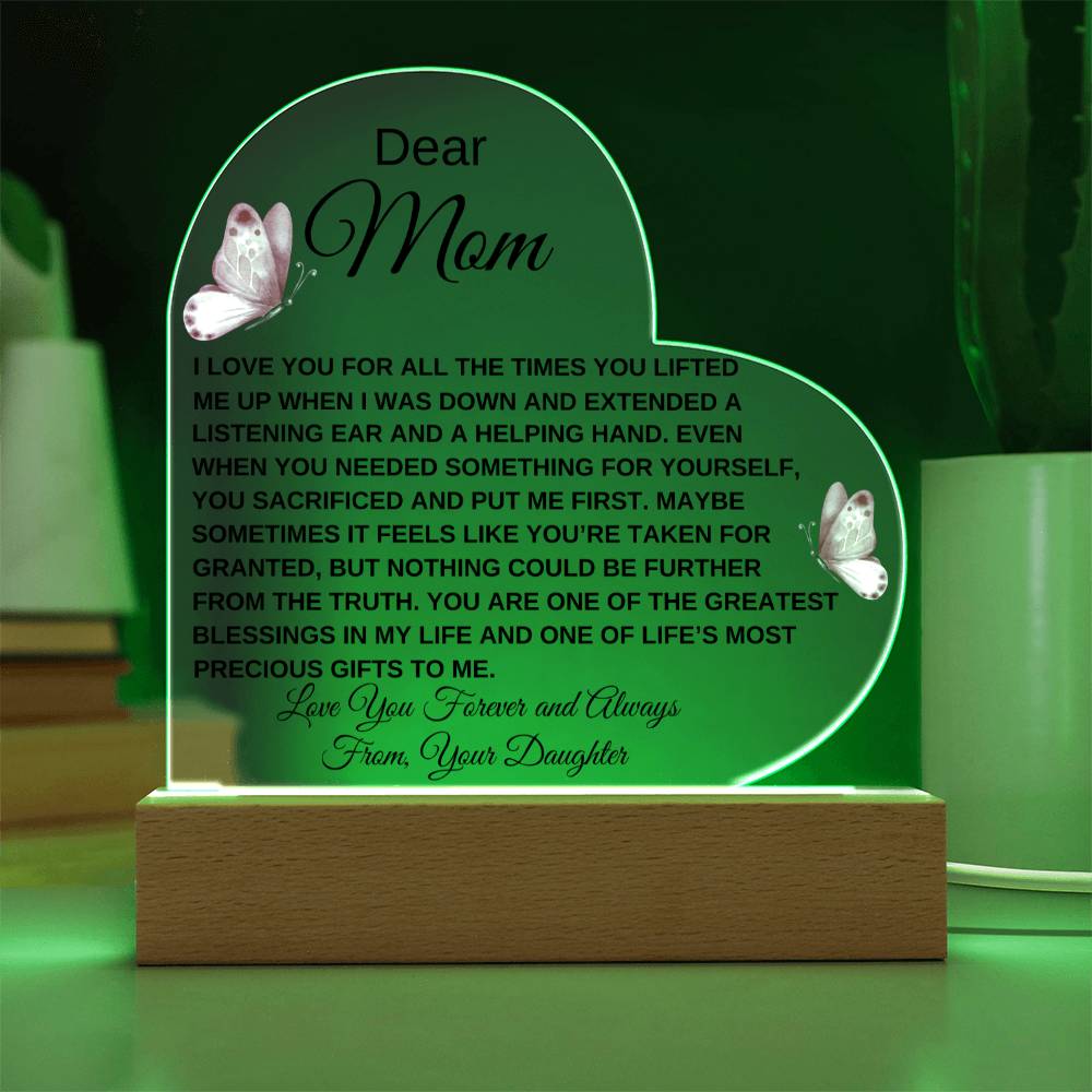 Dear Mom - I Love You - Love From Daughter to Mother Plaque