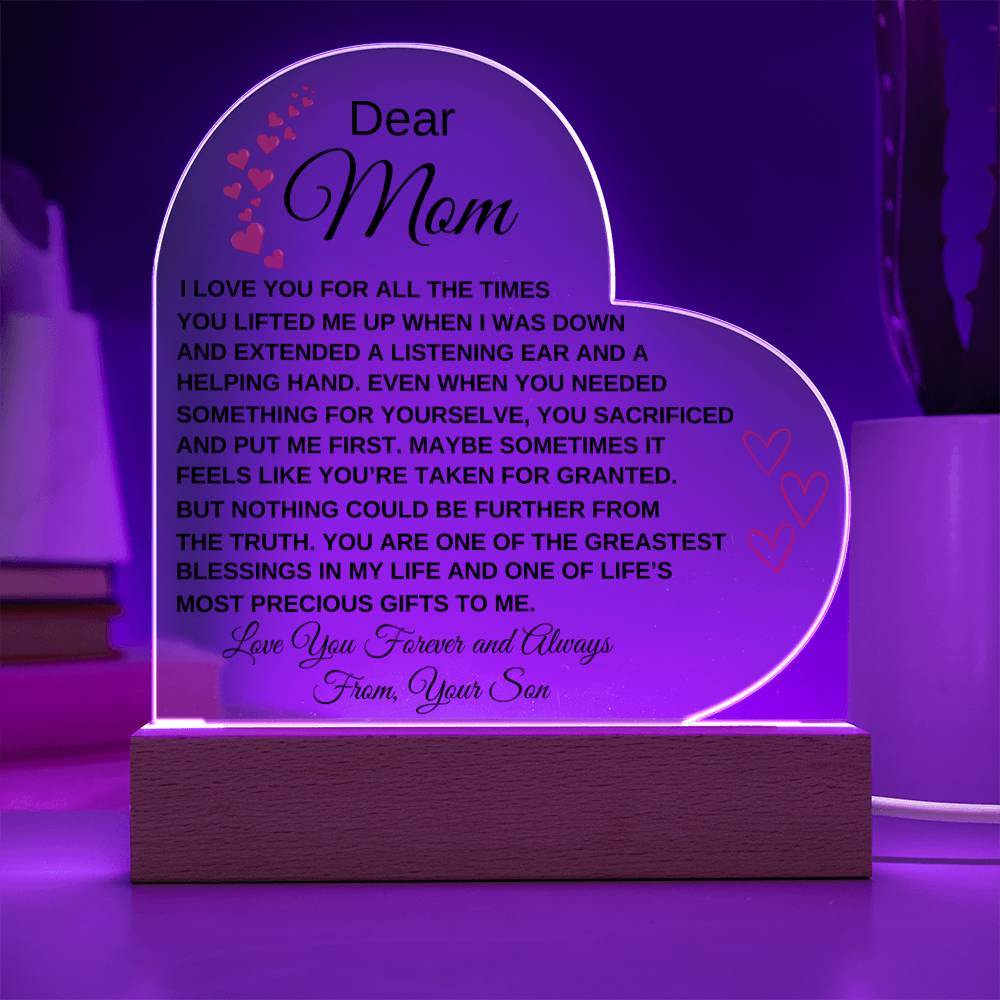 Dear Mom - I Love You - From Son to Mother Plaque