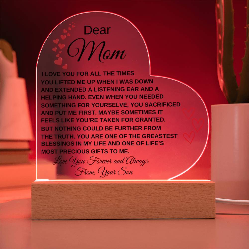 Dear Mom - I Love You - From Son to Mother Plaque