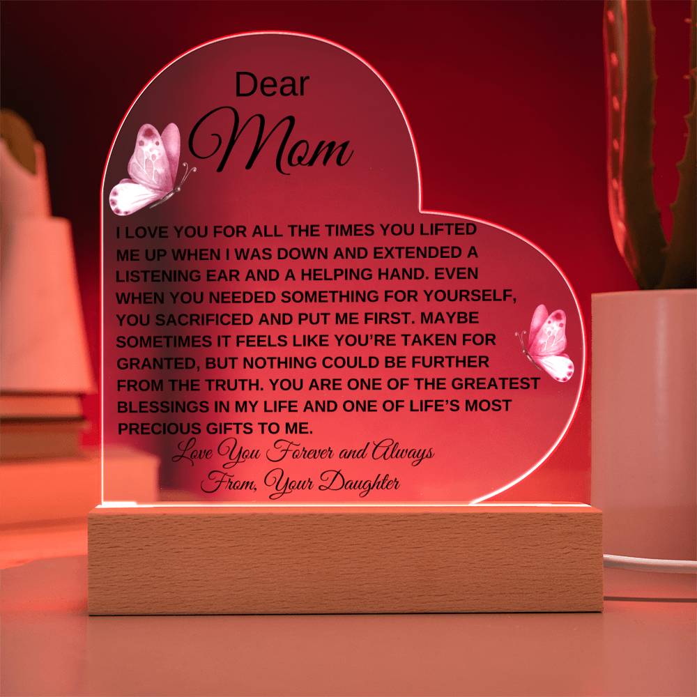 Dear Mom - I Love You - Love From Daughter to Mother Plaque