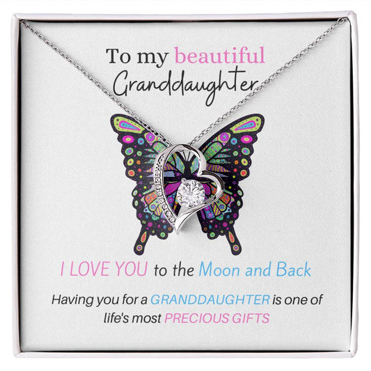 To My Beautiful Granddaughter - Love U To The Moon & Back - Forever Love Necklace