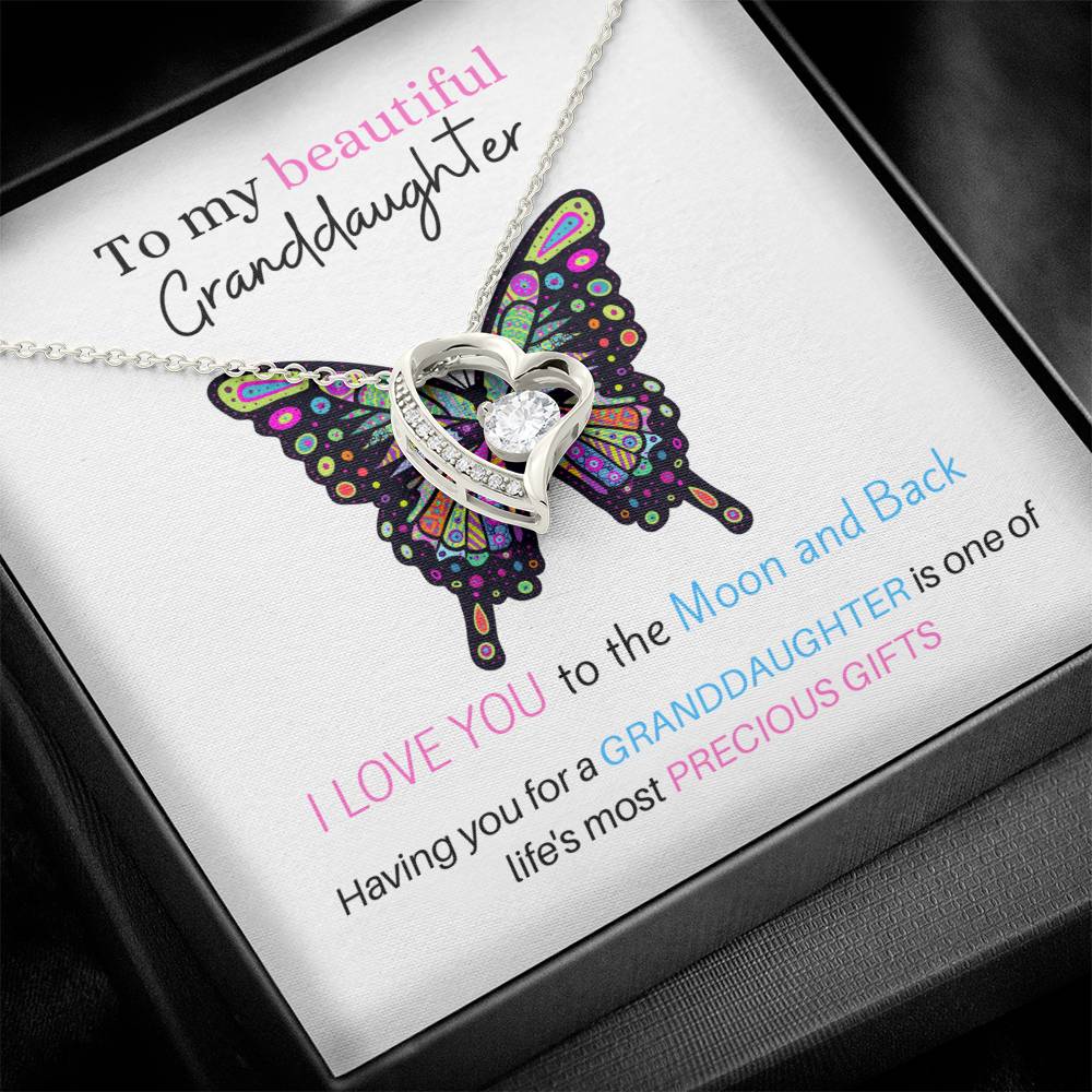 To My Beautiful Granddaughter - Love U To The Moon & Back - Forever Love Necklace