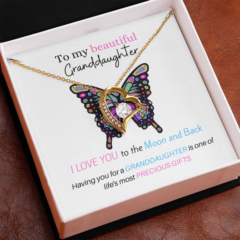 To My Beautiful Granddaughter - Love U To The Moon & Back - Forever Love Necklace