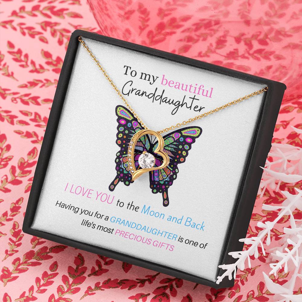 To My Beautiful Granddaughter - Love U To The Moon & Back - Forever Love Necklace