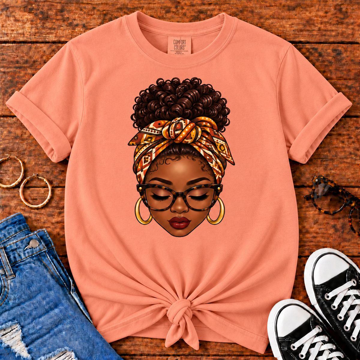 Headwrap Beauty Black woman graphic Comfort Colors Terracotta T-shirt