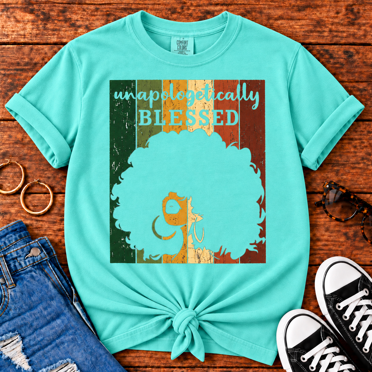 Unapologetically Blessed Comfort Colors Lagoon Blue T-shirt for Black women