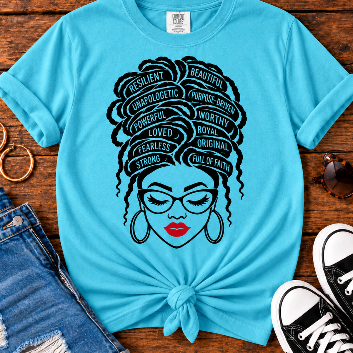 Unapologetically Beautiful Black Woman affirmation Comfort Colors Lagoon Blue T-shirt