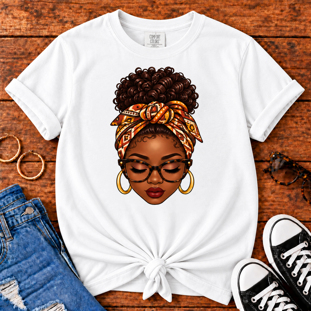 Headwrap Beauty Black woman graphic Comfort Colors White T-shirt